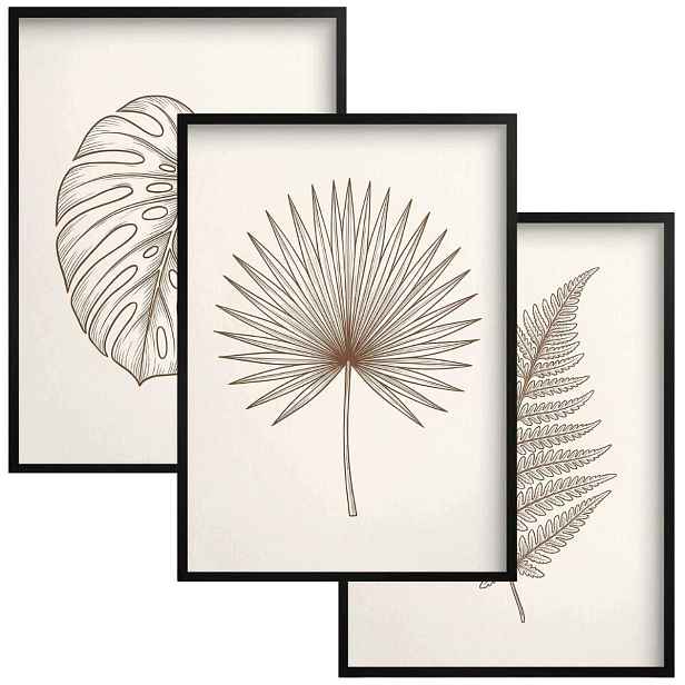 Plakáty Listy Zeleň a béžová Japandi Boho Minimalismus Line Umění Obrazy Triptych