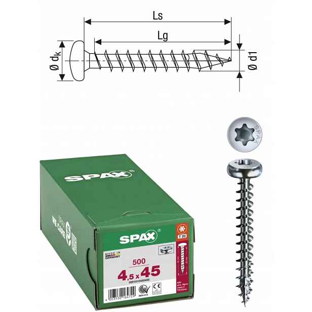 Univerzální šroub do dřeva spax 4,5 x 45 mm Wirox Hb 500 ks