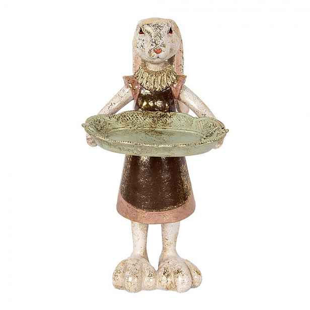 Dekorace figurka zajíc s podnosem a zlatou patinou - 15*15*29 cm Clayre & Eef