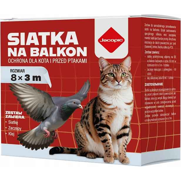 Sada Balkonová Síť Pro Kočky Ptáky Holuby, Oko 50 mm Bez Vrtání 8 x 3 M