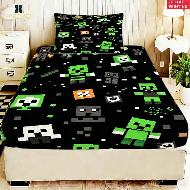 TEMU 2/3ks 2D plochý potisk napínací prostěradlo s vzorem Space Invader, potisk, pro dekoraci ložnice (1*napínací prostěradlo + 1/2*povlaky na
