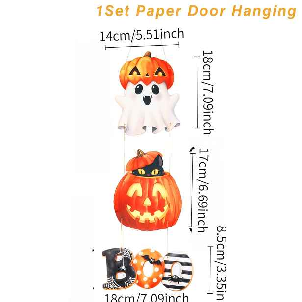 TEMU 2D ploché 1 sada, závěsné ozdoby, halloweenské papírové závěsy na dveře, halloweenské duše dýně černá kočka závěsy na dveře, závěsné ozdoby s