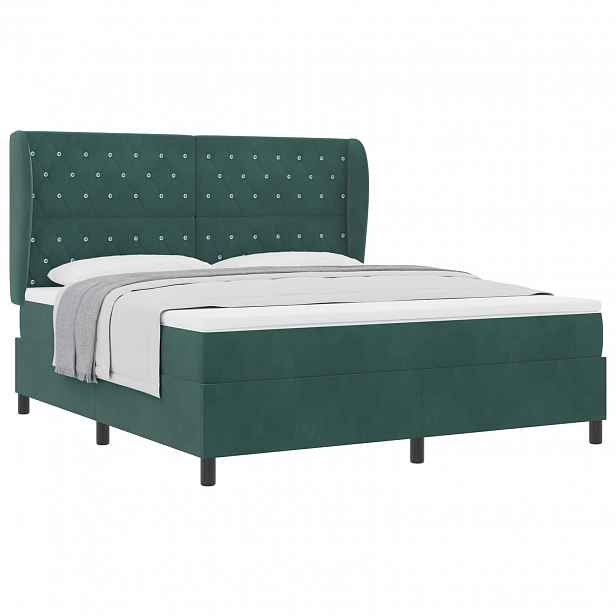 vidaXL Postel s boxspringem s matrací Tmavě zelená 200 x 180 cm samet