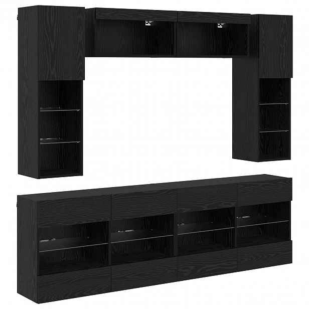 vidaXL Sada televizního nástěnného kabinetu s LED 6 pcs Černý Dub