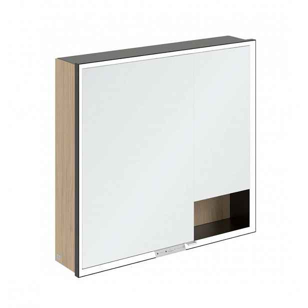 Villeroy & Boch My View+ - Zrcadlová skříňka s LED osvětlením 80x75x17 cm, 2 dvířka, Nordic Oak/matná černá B48180VJ