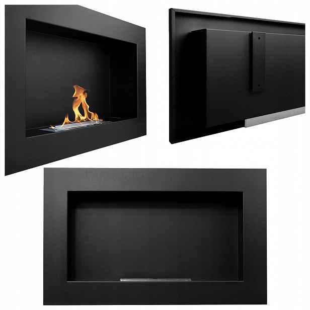 Závěsný Biokrb 65X40X12 CM Regulace Plamene Černý Strukturovaný Mat