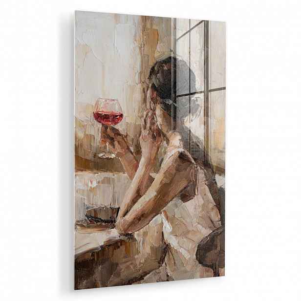 MuchoWow OBRAZ NA AKRYLOVÉM SKLE Olejomalba - Žena - Víno 60x90 cm