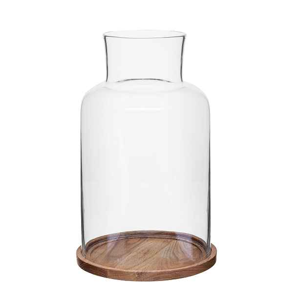 Svícen velký sklo sklenice Oval Oak dubový skleněný 21 cm Sagaform