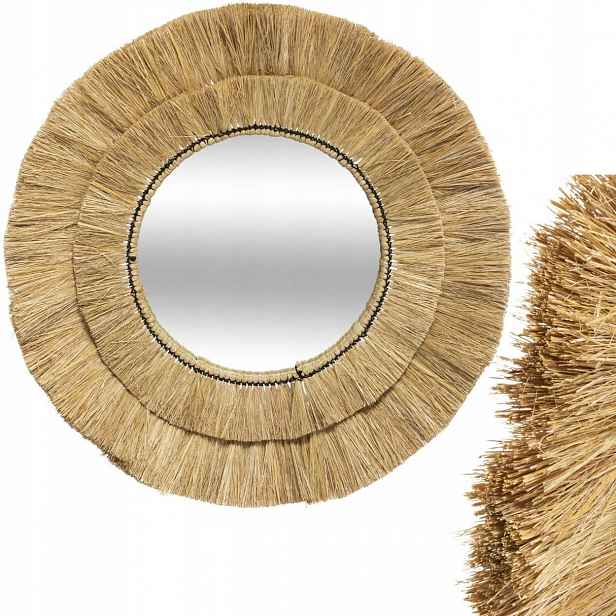 Zrcadlo Nástěnné 57 cm Pletený Rám boho Kulatý Ozdobný do obývacího pokoje ložnice