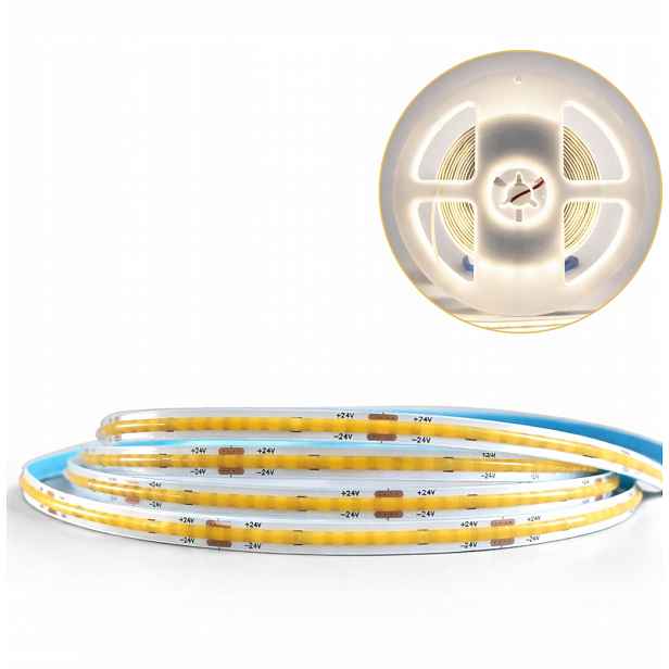 Led páska Cob 4000K 480LED/m Pro 24V Pcb 5 mm Bílá Neutrální Úzká 5 m