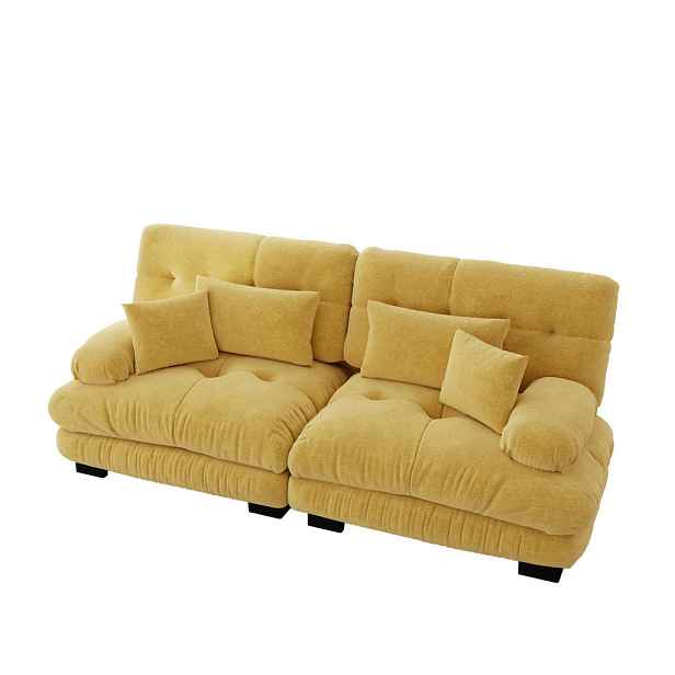 OKWISH ROHOVÁ sedací souprava žlutá z chenille s měkkým cloud sedákem a polštáři
