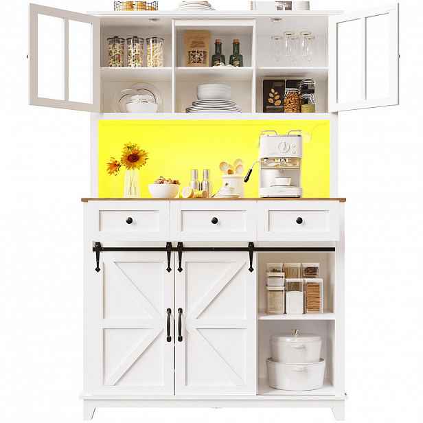 Redom BUFFET 105/38,4/180 cm s LED osvětlením, nastavitelnými policemi a posuvnými dveřmi, Bílá