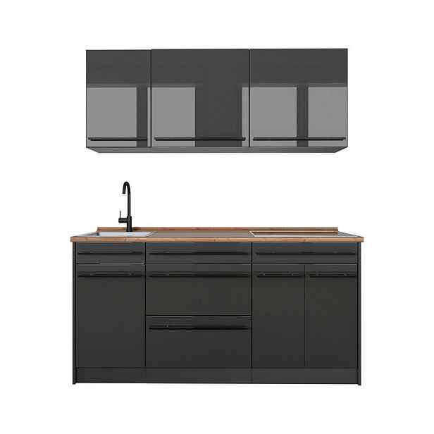 Vicco JEDNOTKOVÁ KUCHYNĚ R-Line, Antracitový vysoký lesk/Antracit, 160 cm pracovná doska Dub Goldkraft
