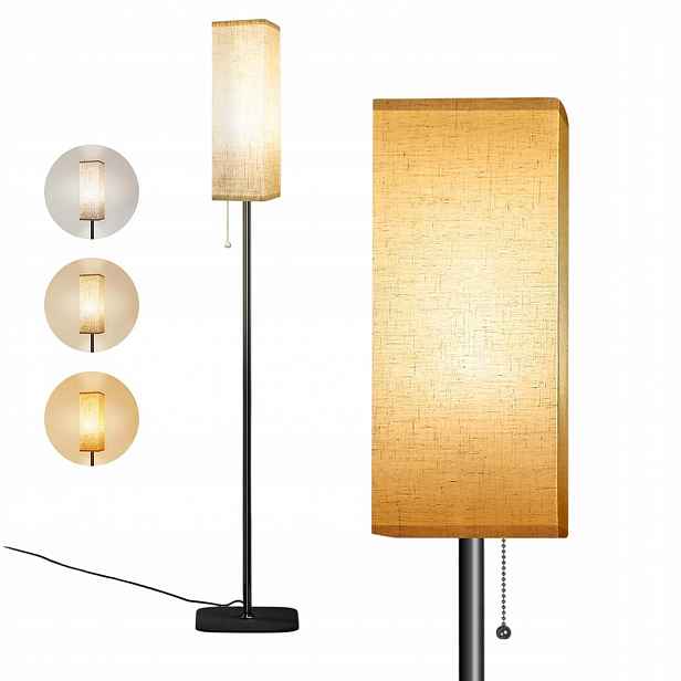 Módní Lněná Stojací Lampa S Žárovkou E27 10W 3 Barevné Teploty 172 CM