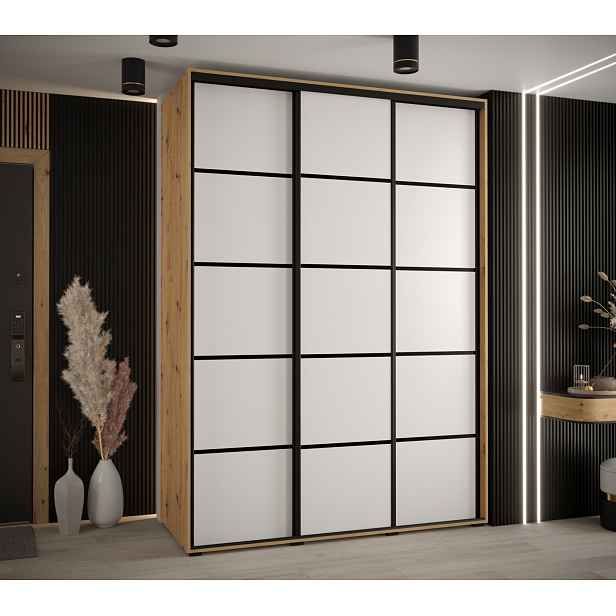 Šatní skříň YVONA 4 - 180/60 cm, dub artisan / bílá / černá