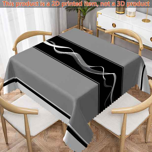 TEMU 1 ks Moderní černobílý šedý geometrický pruhovaný dekorativní obdélníkový ubrus s potiskem pódia, odolný ubrus, vhodný jako domácí ubrus, na