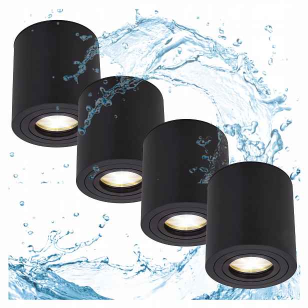 4x Halogenové svítidlo Led trubice GU10 do Koupelny Černá lampa vodotěsná