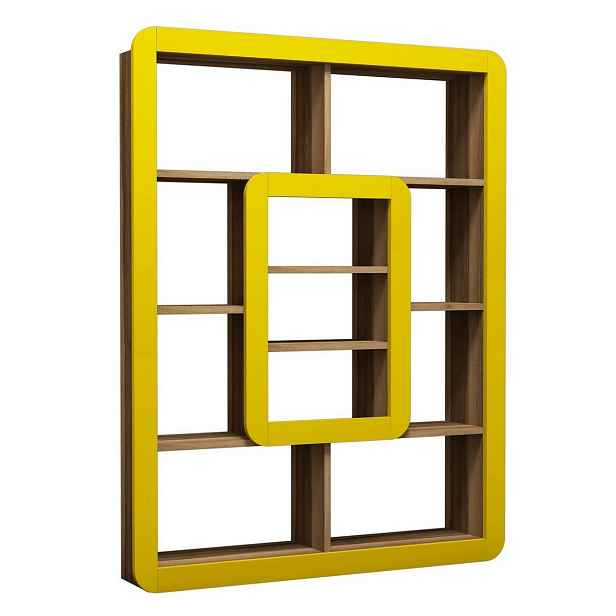 Knihovna Orkide Yellow and Walnut