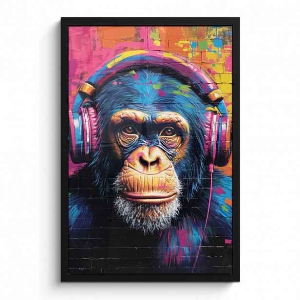 MuchoWow PLAKÁT V RÁMU Graffiti - Šimpanz - Street art - Sluchátka - Opice 40x60 cm