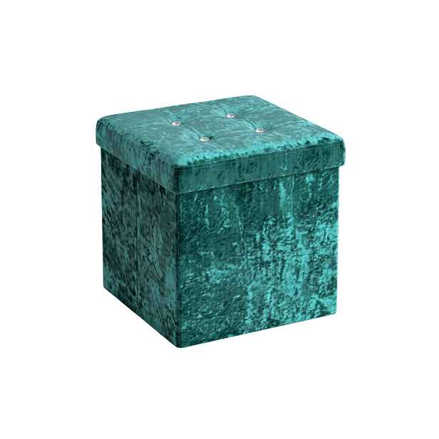 Skládací taburet s úložným prostorem GLAMOUR VELVET 38x38 cm, zelený