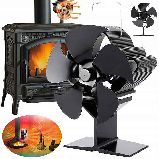 Termoelektrický Krbový Ventilátor Napájený Teplem, Tichý Ventilátor, Černý