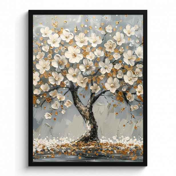 MuchoWow PLAKÁT V RÁMU Strom - Květiny - Bílá - Příroda - Umění 60x80 cm