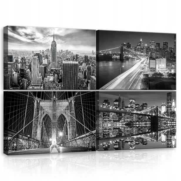 Obraz 120x80 New York Manhattan Brooklynský most městská krajina černobílá