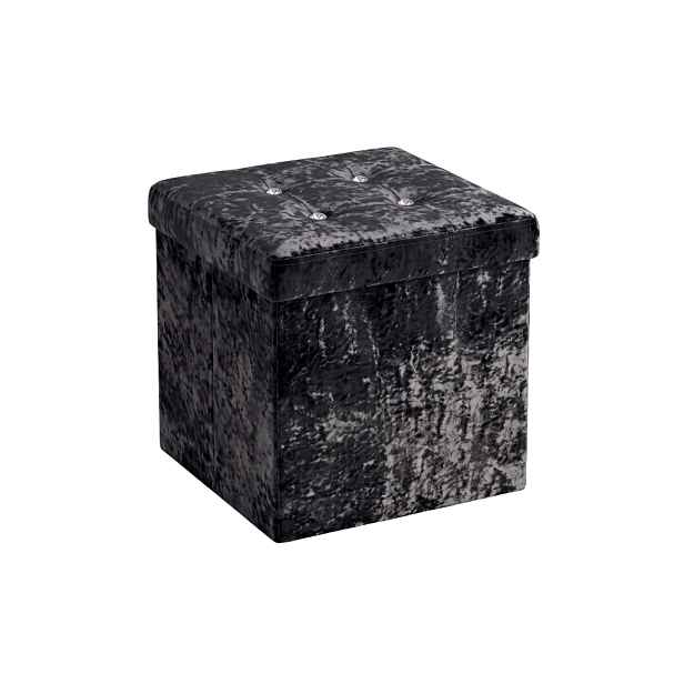 Skládací taburet s úložným prostorem GLAMOUR VELVET 38x38 cm, černý