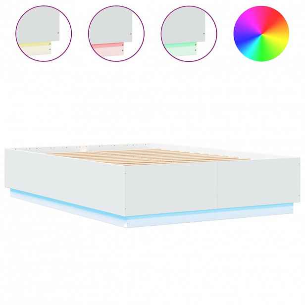 vidaXL Rám postele s LED osvětlením bílý 150 x 200 cm kompozitní dřevo