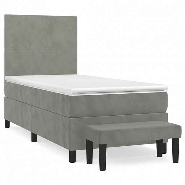 vidaXL Box spring postel s matrací světle šedá 100x200 cm samet