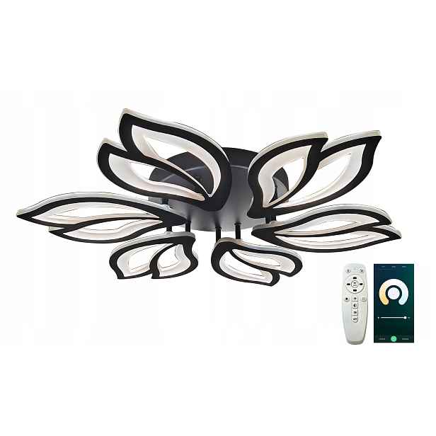 stropní svítidlo Led Lustr Černá 48W S Dálkovým Ovládáním App Smart 6 Květina 65 CM