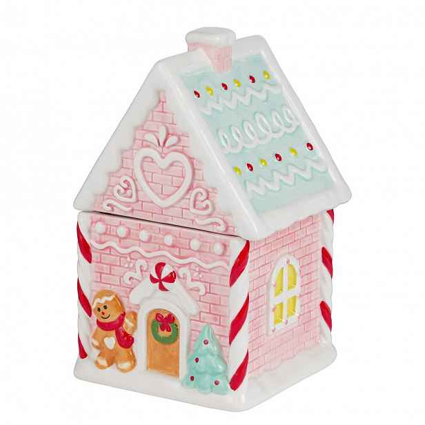 SWEET X-MAS Dóza na sušenky perníková chaloupka - růžová