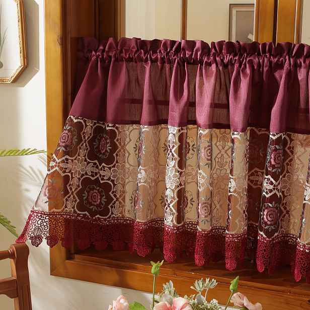 TEMU Evropské Vintage Pastelové Romantické Nádherné Vyšívané Krajkové Třásně, Design Venkovského Statku, Průsvitné Tylové Krátké Závěsy, Závěsy s