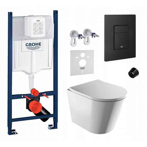 Wc sada Grohe s mísou Omnires Tampa a tlačítkem černá matná Fresh