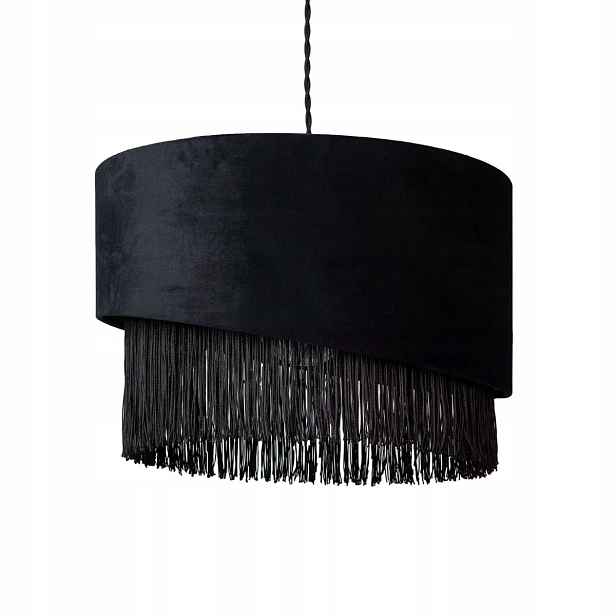 Závěsná lampa Art Deco glamour černá s třásněmi 40 cm ze sametu Abruzzo