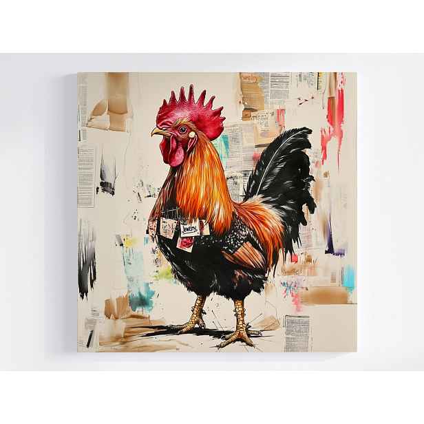 Obraz Na Plátně Canvas Grafika Pop Art Koláž Mix-media Kogut Pták 50x50