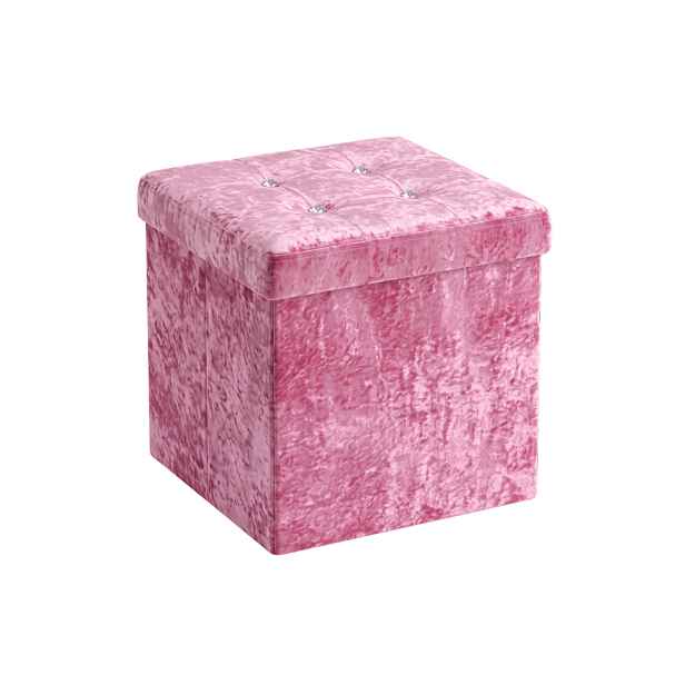 Skládací taburet s úložným prostorem GLAMOUR VELVET 38x38 cm, růžový