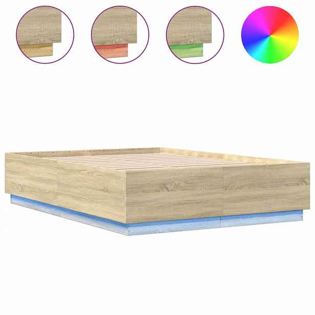 vidaXL Rám postele s LED osvětlením dub sonoma 150 x 200 cm kompozit