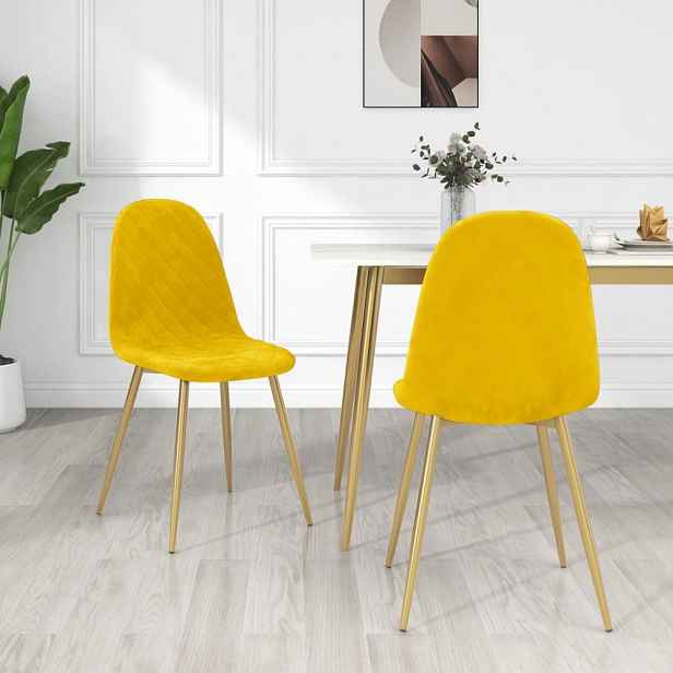 Jídelní židle 2 ks samet / kov Žlutá