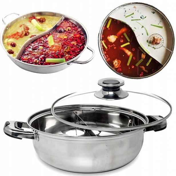 Čínský Hrnec Fondue dělený Hot Pot Průměr 32 cm Nerezová Ocel Remo