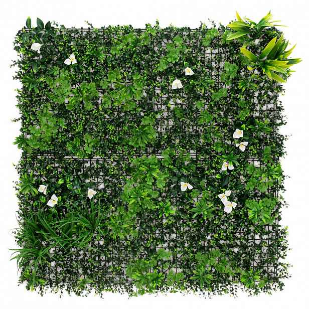 ECD-Germany UMĚLÉ ROSTLINY – NÁSTĚNNÝ PANEL White Bloom 100 x 100 cm, zelený, z plastu