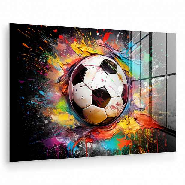 MuchoWow OBRAZ NA AKRYLOVÉM SKLE Fotbal - barva - barvy - černá - bílá 60x40 cm