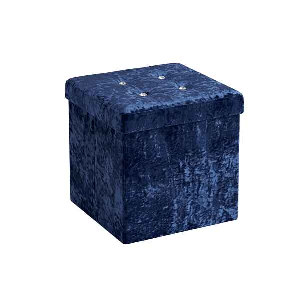 Skládací taburet s úložným prostorem GLAMOUR VELVET 38x38 cm, modrý