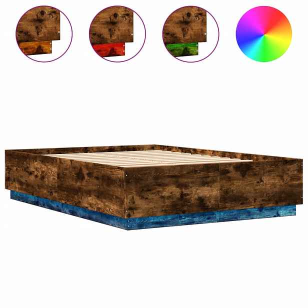 vidaXL Rám postele s LED osvětlením kouřový dub 150 x 200 cm kompozit