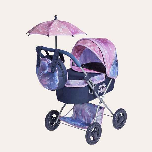 DeCuevas Skládací kočárek pro panenky se slunečníkem a taškou Magic Bubble - 60 cm