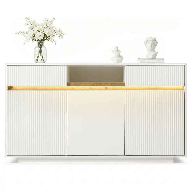 Modenvie SIDEBOARD z MDF a dřevotřísky, 140/40/85 cm bílá, s LED osvětlením