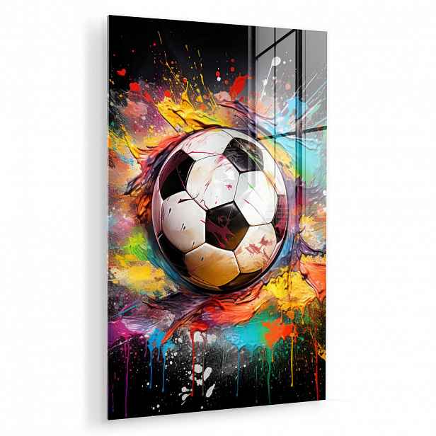 MuchoWow OBRAZ NA AKRYLOVÉM SKLE Fotbal - barva - barvy - černá - bílá 40x60 cm