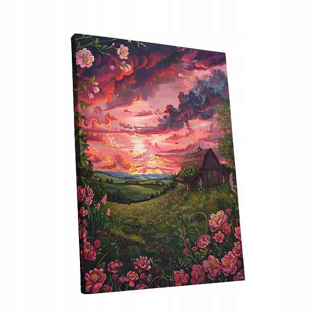 Obraz na plátně Západ Slunce květiny krajina domu obývacího pokoje 90x120