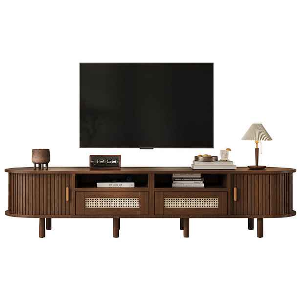 Modenvie NÍZKÁ komoda z MDF a masivního dřeva, 170/40/40 cm, tmavý ořech, se 2 posuvnými dveřmi