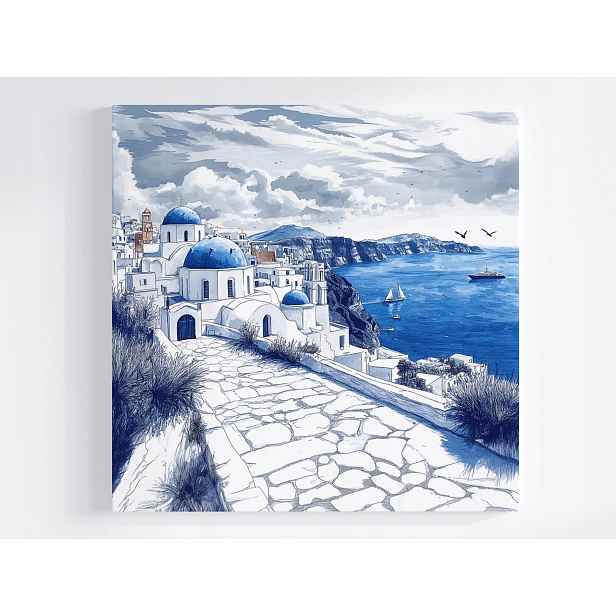 Obraz Na Plátně Canvas Řecko Santorini Moře Kostel Modrý 50x50